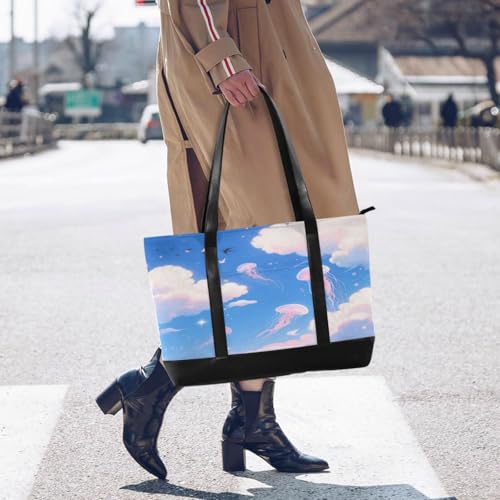 Pink Dreamy Jellyfish essentials bag for women 14 with zipper 14inch tote bag for yoga with bulto para laptop 6