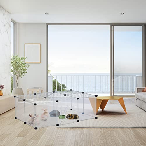 Relaxdays Freilaufgehege, HBT 37 x 110 x 75 cm, Freigehege mit Tür, Abdeckung, DIY Kleintiergehege, transparent/weiß