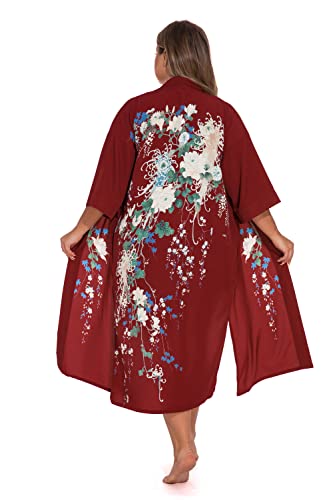 Image of Applesauce - 808V - Plus Size Women's Kimono Long Robe - Vintage Floral (One-Size fits most US 1X 2X 3X)
