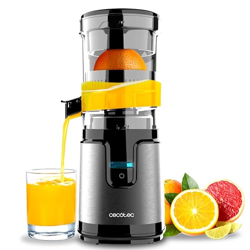 Cecotec Estrattore di Succo, Spremiagrumi Elettrico a Torre Essential TowerAdjust Easy Steel. 140W, Capacità di 0,35L, Include un Filtro e un Cono in Plastica, Rotazione in Unica Direzione, Smontabile
