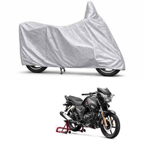 Image of 100% Waterproof Two Wheeler Body Cover Multi Layered Fabric Designed for TVS Apache160 | Belt Buckle Lock | Silver Mag