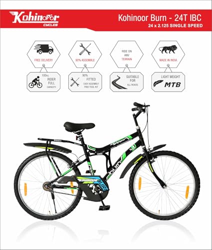 Image of KOHINOOR Burn MTB Mountain Bicycle - Single Speed - Ideal for 9-14 Years - Age || 24T Mountain Cycle (Single Speed) (Black)