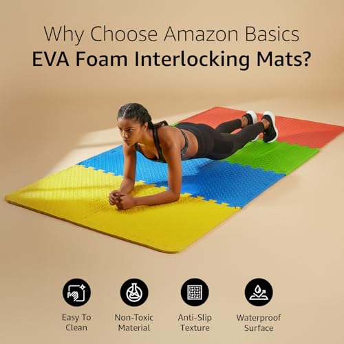 Image of Amazon Basics Interlocking Puzzle Exercise Mat | EVA Foam |Suitable for Floor Protection
