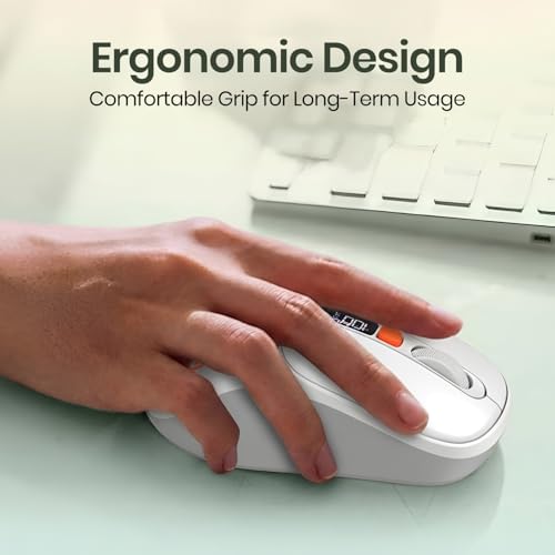 Image of Portronics Toad 9 Wireless Bluetooth Mouse with Dual Wireless (BT + 2.4 GHz), Smart LED Display, Rechargeable Battery, Forward & Back Button, Multi-Device Pair, Upto 4800 Dpi Sensitivity(White)