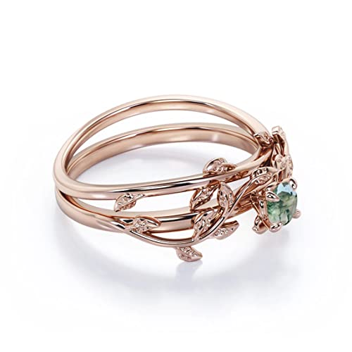 Natural Moss Agate Engagement Rings for Women White Gold/Rose Gold Moss Agate Wedding Rings Platinum Plated Silver 10K 14K 18K Gold Anniversary Promise Rings for Her with Free Engraving4
