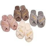JSAJU Personalized Fluffy Slippers, Custom Slippers for Women, Customized Bridesmaid Slippers, Bride Slippers for Wedding Day, Bachelorette Slippers, Christmas Party Slippers, Mom Slippers, Birthday