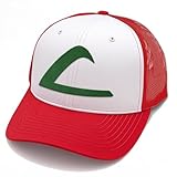 Ash Ketchum Hat, Poke League Trainer Cosplay Hat, Team Trainer Hat, Leather Patch Hat, One-Size for Kids & Adults, Anime Cosplay Costume, Novelty Hat, Baseball Cap with Snapback Adjustable Enclosure
