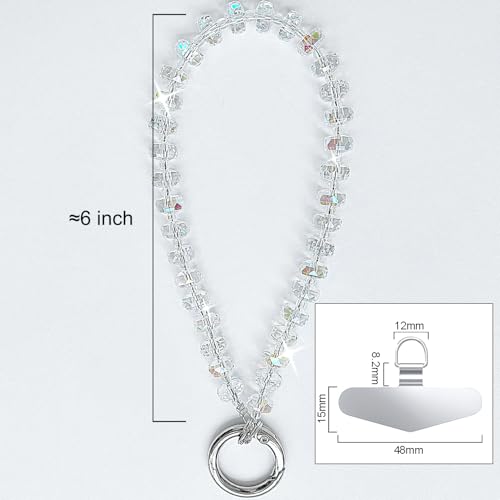 Image of TENOC Beaded Phone Wrist Strap, Clear | Cellphone Lanyard Chain, Sparkling Wristlet Bracelet, For Women