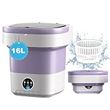 Portable Washing Machine, 16L Mini Foldable Washing Machine with Spin,Small Collapsible Washer and Dryer for Underwear, Baby Clothes, Socks, Apartment (Purple)
