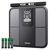 MELTA. Balance Connectée Impédancemètre 8 Électrodes – 58 Indicateurs BIA Double Fréquence, Masse Grasse Musculaire IMC, Écran LED Couleur, Mode Hors Ligne – Pèse Personne Analyse Corporelle