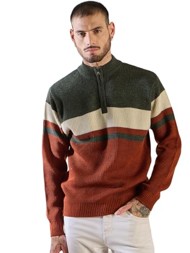 PIVL Mens Acrylic Blend Casual Sweater, Brown (rust), M