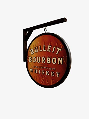 Bourbon Whiskey Pub Sign Bulleit Bourbon 15 inch Diameter Wooden Sign and Wall Hanging Bracket