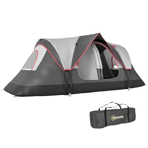 Outsunny 2 Bedroom Camping Tent for 6-8 Person, Large Family Tent with 2000mm Waterproof Rainfly and Screen Panels, Portable with Bag, for Fishing Hiking Festival image 4