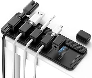 Cable Management, COSICOSY Magnetic Cable Holder Desktop USB Cable Ties 6 Clips for Lightning Cable, USB-C Cable, Micro Cable, Power Cord, Sticks to Wood, Marble, Metal and Glass Black