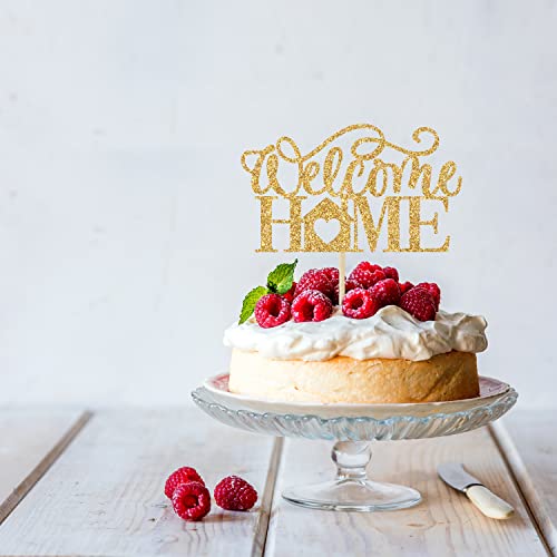 Gold Glitter Welcome Home Cake Topper - New Home Cake Decorations - New Baby/Housewarming/Retiring From The Army/Return From Maternity/Family Party Decorations #TOP2