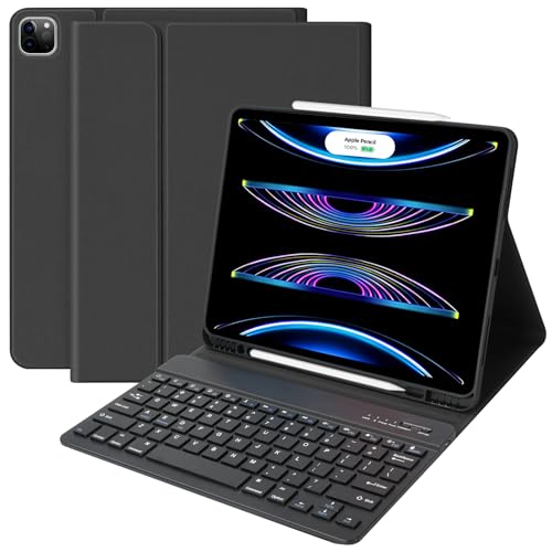 aMZCaSE for iPad Air 13 inch Case with Keyboard(M2/M3), Folio Magnetic Detachable Stand Cover & Pencil Holder for iPad Pro 12.9 Case Keyboard,12.9 inch 6th/5th, Smart Wake/Up, Black