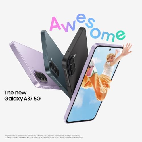Image of Samsung Galaxy A37 5G (Awesome Charcoal, 8GB RAM, 128GB Storage) | Exynos 1480 Octa-Core Processor | 50MP + 8MP AI Dual Camera | 12MP Front Camera | 6.7-inch FHD+ Super AMOLED 120Hz Display |