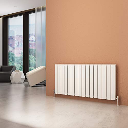 ELEGANT 600 x 1216 mm White Column Horizontal Designer Radiators Double Flat Panel Horizontal Radiator, Modern Central Heating Space Saving Radiators