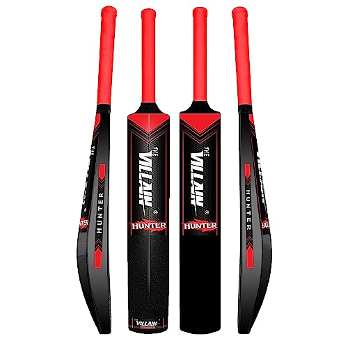 THE VILLAIN Hunter Heavy Duty Plastic Cricket Bat | Premium Bat for All Age Groups | Black Color | Full Size | 1 Bat 1 Ball Combo