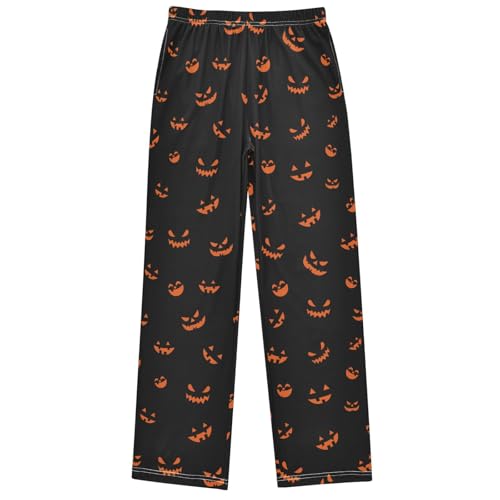Boy's Pants Halloween Pumpkin Face Black Jogger Pants Elastic Waist Long Bottoms Trousers with Pockets 6-14 Years