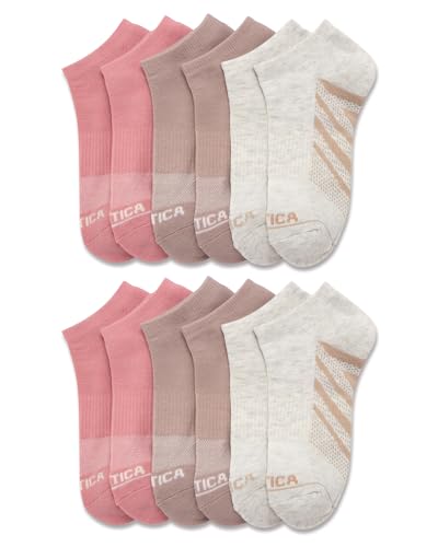 Image of Nautica Womens No Show Socks Moisture Wicking Low Cut Ankle Socks, 12 Pack | Moisture Wicking Dri-Motion Fabric, Cushioned Key Areas, Banded Arch Support, No Show Low Cut, Shoe Size 4-10