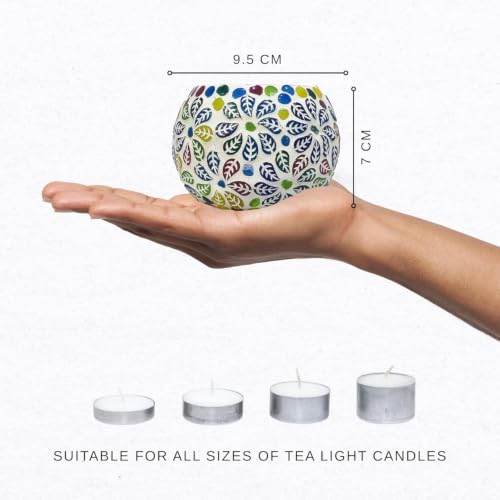 Image of Floryn Decor Morrocan Mosaic Candle Holders | Home Light Decorations Items | Mosaic Glass Tealight Holder | Best lamp for Diwali Decoration | Pack of 2 (with 2 Tealight Candle Free)