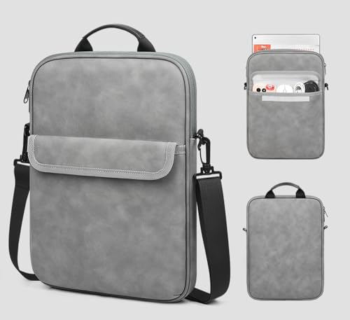 Image of ProElite Tablet Sleeve Bag Upto13 inch for iPad Air 13 /Pro 13 /Pro 12.9 Galaxy Tab S7 /S8 /S9 Plus /S7 /S9 FE Plus 12.4 inch, Lenovo Tab P12, idea tab pro, Yoga Tab Plus, Handle with Shoulder Strap, Dark Grey