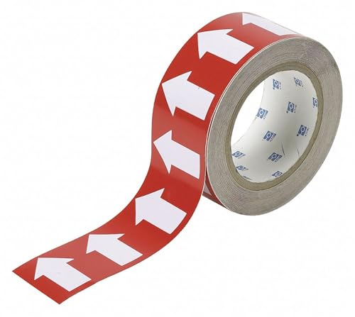 Brady 91422 2" Width, 90' Length, B-946 High Performance Vinyl, White On Red Color Arrow Tape