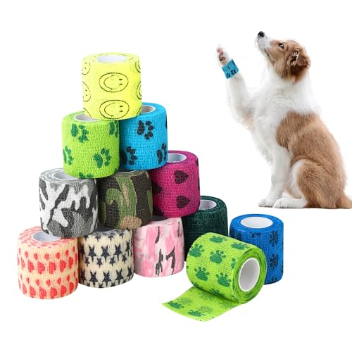 LCXCXY Vendas Autoadhesivas, Venda Cohesiva para Mascotas, 12 Rollos de 5CMX4.5M Venda Cohesiva, Venda Elastica Adhesiva para Gatos, Perros, Caballos y Otros Animales, Venda Autoadhesiva Veterinaria