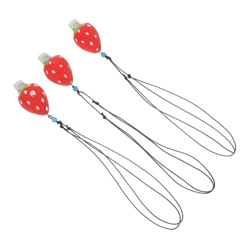 VICASKY 3Pcs Strawberry Ceramic Whistles with Lanyard for Sound for Boys for Parties Outdoor Fun and Travel