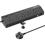 Desk Extension Lead 1.8M, STGAROT PD 30W Power Strip with Retractable USB C Cable, 5 Way Power Socket with 3 USB C Port, 2 USB A Port, Desktop Plug Socket with Removable Clamp for Office Accessories