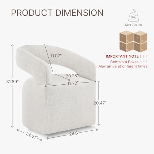 Image of KISLOT Upholstered Dining Chairs Set of 4, Modern Arm Kitchen & Dining Room Chairs with Hidden Casters, Linen Fabric Padded Rolling Chairs, Sturdy Wood Frame, 300 lbs Capacity, Beige