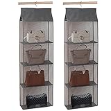 DXIA 2 Pcs Organizador del Armario Plegable, Organizador para Colgar Bolsos de 4 Bolsillos, Transparentes Bolsos de Mano para Sala de Estar, para Armario Familiar, Dormitorio, Gris