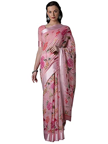 Image of AKHILAM Women's Cotton Silk with Satin Patta Printed Saree with Unstitched Blouse Piece(Light Pink F0PREMA108)