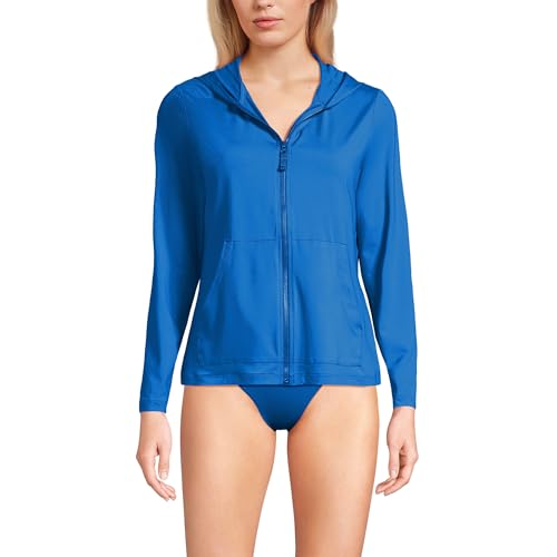 Lands' End Women's Sunshade UPF 50 Long Sleeve Hooded Full Zip Rash Guard Medium Bright Cobalt Blue