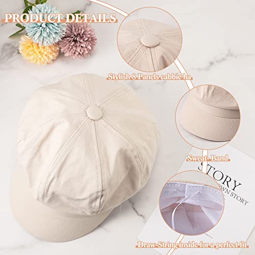 3 Pieces Women Newsboy Cap Adjustable Visor Beret Hats Soft 8 Panels Vintage Cabbie Hat Octagonal Cap For Women Girl, Black, White, Red #TOP5