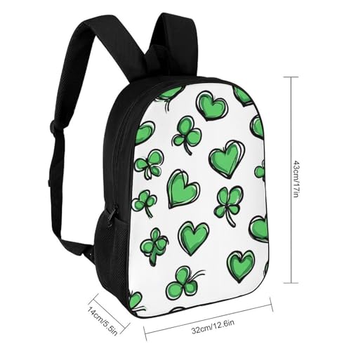 St Day Partick Shamrocks Heart Unisex Backpack 17" Casual Daypacks Simple Shoulders Bag for Camping Hiking Travel Gear2