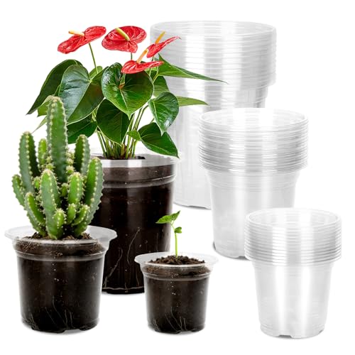 KINGLAKE Pots de Fleurs en Plastique, Pot pour Semis, 9/10/12.7 cm, 15 Pcs Godet de Culture Rempotage, Godet Repiquage Plantation Transparent, pour Semis,...
