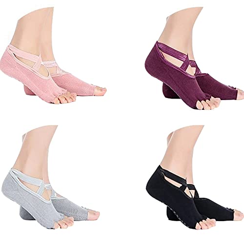 POKEAT 4Pair Women Dance Socks Girls Yoga Socks Silicone Non Slip Pilates Barre Breathable Sports Dance Socks Cotton Sock Slippers
