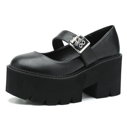 Women's Lolita Platform Mary Janes Shoes Lug Sole Gothic Chunky Heel Uniform Pumps with Ankle Strap