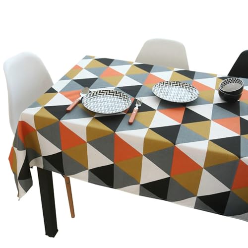 Nappe rectangulaire coton et lin orange 135x260 cm à motif géométrique - 4