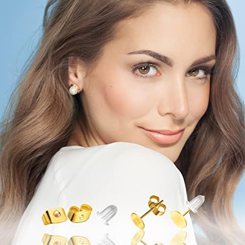 ASTER 1200 Pieces Gold Earring Posts Set Hypoallergenic Flat Pad Earring Posts Studs and Earring Backs for Earring Making