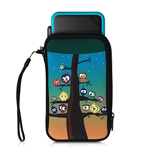 kwmobile Funda compatible con consola Nintendo 2DS XL - Estuche de neopreno con cremallera - búho árbol multicolor / azul / marrón