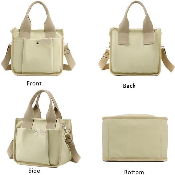 Image of Small Canvas Tote Bag with Zipper, Canvas Multi-Pocket Crossbody Bag Purse Top Handle Satchel Handbags