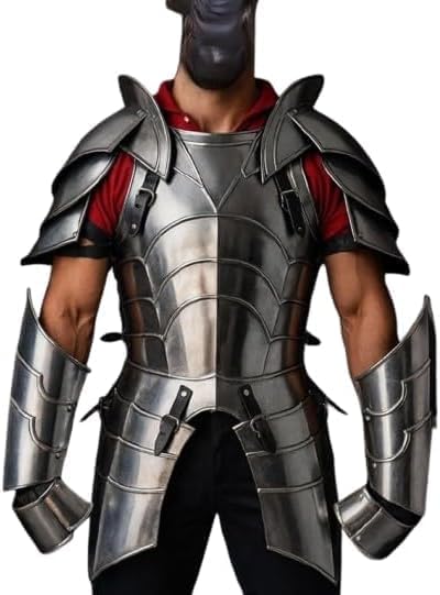Medieval Steel Knight Cuirass Armor Set with Shoulder Pauldrons, Arm Guards & Fauld – Full Upper Body Plate Armor for Men – LARP, Cosplay, Reenactment & Costume
