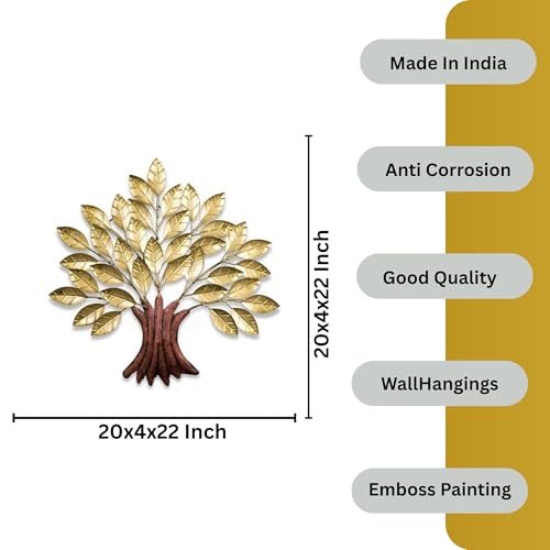 Image of Bharat Art Metal Iron Golden Tree Wall Hanging | Small Multicolor Decorative Metal Wall Art for Home, Living Room, Bedroom, Office & Cafe | 20 x 4 x 22 Inch | W293