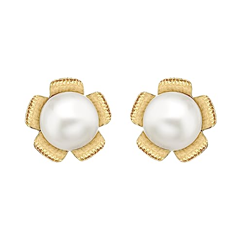 Boucles d'oreilles puces fleur or jaune 9 ct et perles précieuses pour femme
