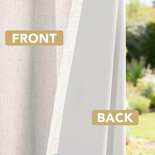 Image of H.VERSAILTEX 100% Blackout Curtains for Bedroom 96 Inches Long Grommet Linen Face Full Light Blocking Curtain Drapes for Living Room Thermal Insulated Linen Look Curtains 2 Panels Set, Ivory