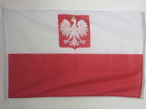 AZ FLAG Bandera Nautica de Polonia con Aguila 45x30cm - Pabellón de conveniencia POLACA con Armas 30 x 45 cm Anillos Cover