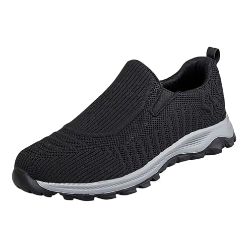 Slip On Sneakers - Zapatillas deportivas para hombre, para tenis, fitness, correr, para el tiempo libre, transpirables, ligeras, cómodas, sin cordones, para caminar al aire libre, Negro , 47 EU